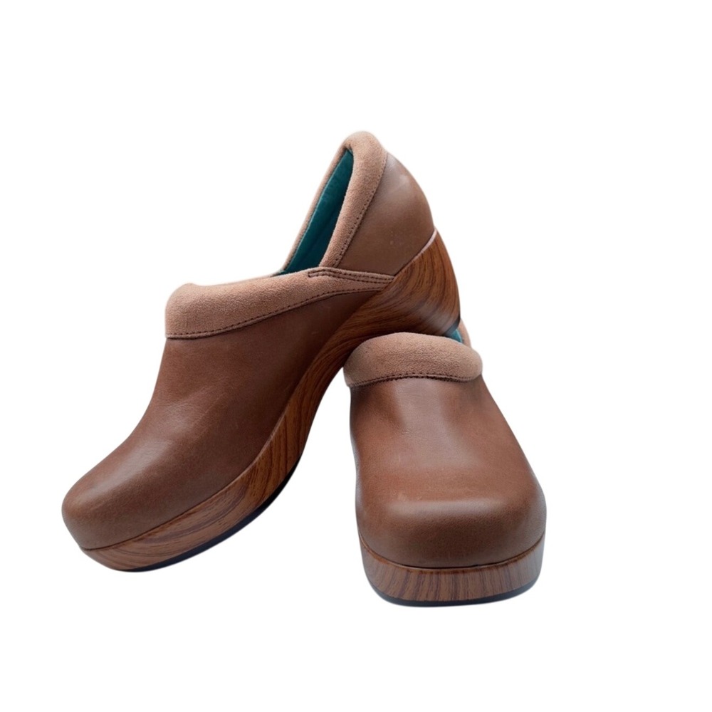 Juil Copenhagen Leather Wood Platform Clogs Earthing Shoes Womens